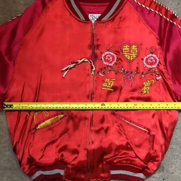 RARE 1980’s JouJou Bomber | Bright Red Rayon with Embroidery | Size M - Picture 12 of 16